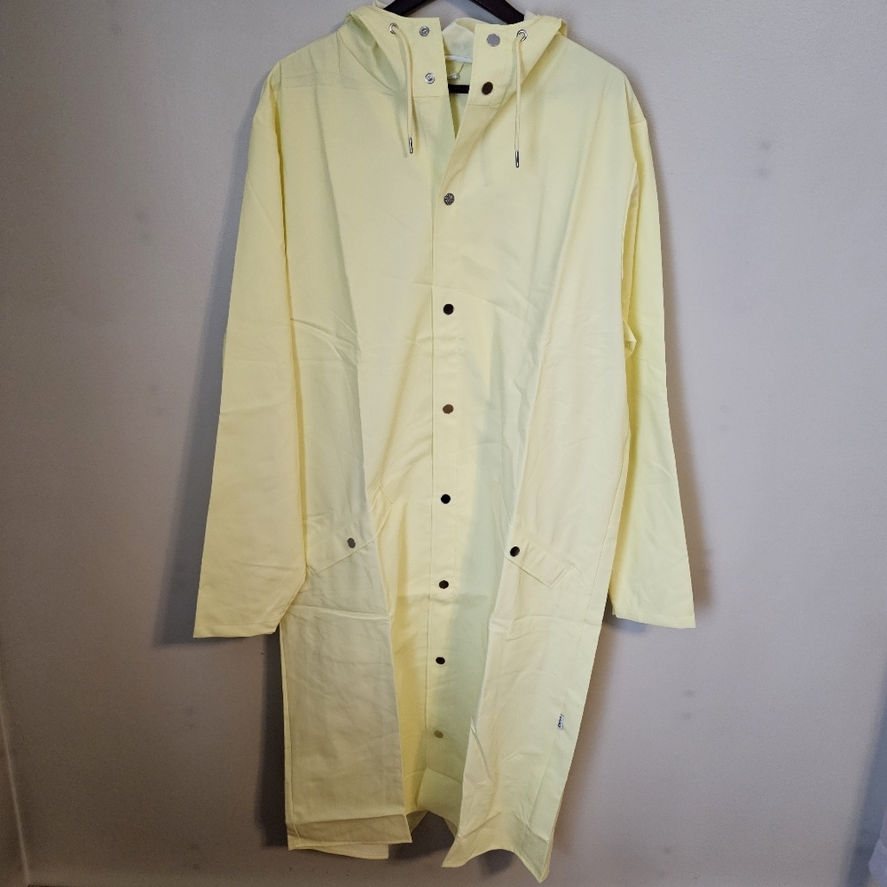 Rains Longer Jacket Straw Yellow Unisex Casual Classic Button Closure Hooded